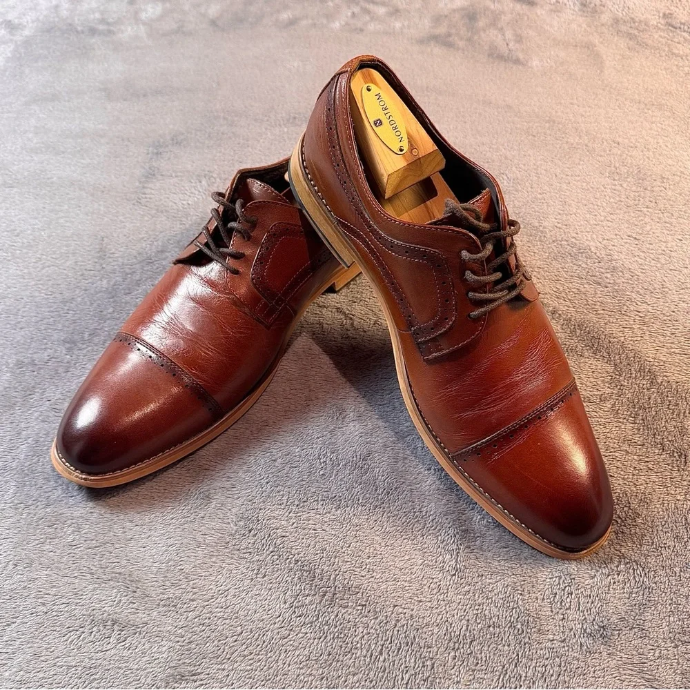 Stacy Adams Dickinson Cap Toe Oxfords in Cognac Brown Leather
